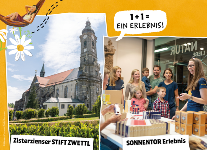 Entdecke das Beste aus zwei Welten. Kombiticket SONNENTOR Betriebsführung und Stift Zwettl | © SONNENTOR