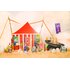 Photo with all Easter products surrounded by Easter decorations and a circus world.