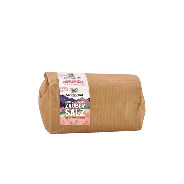 A paper package with a graphic with mountains on it.