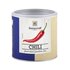 A photo of a small jumbo spice tin chili fiery hot. On it you can see a red chili pepper.